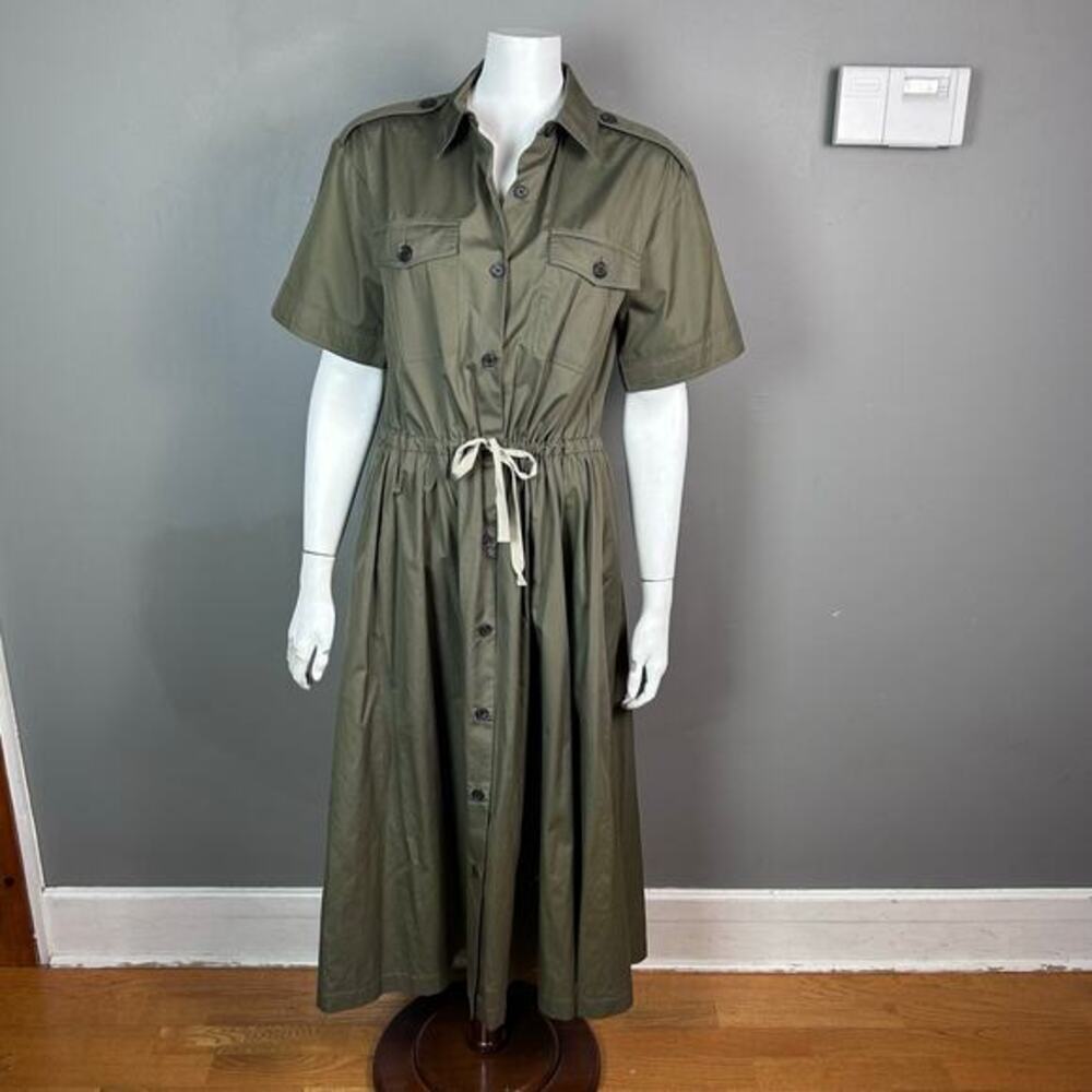 Paul & Joe shirt dress size 8 France 40 green khaki long military utility cotton
